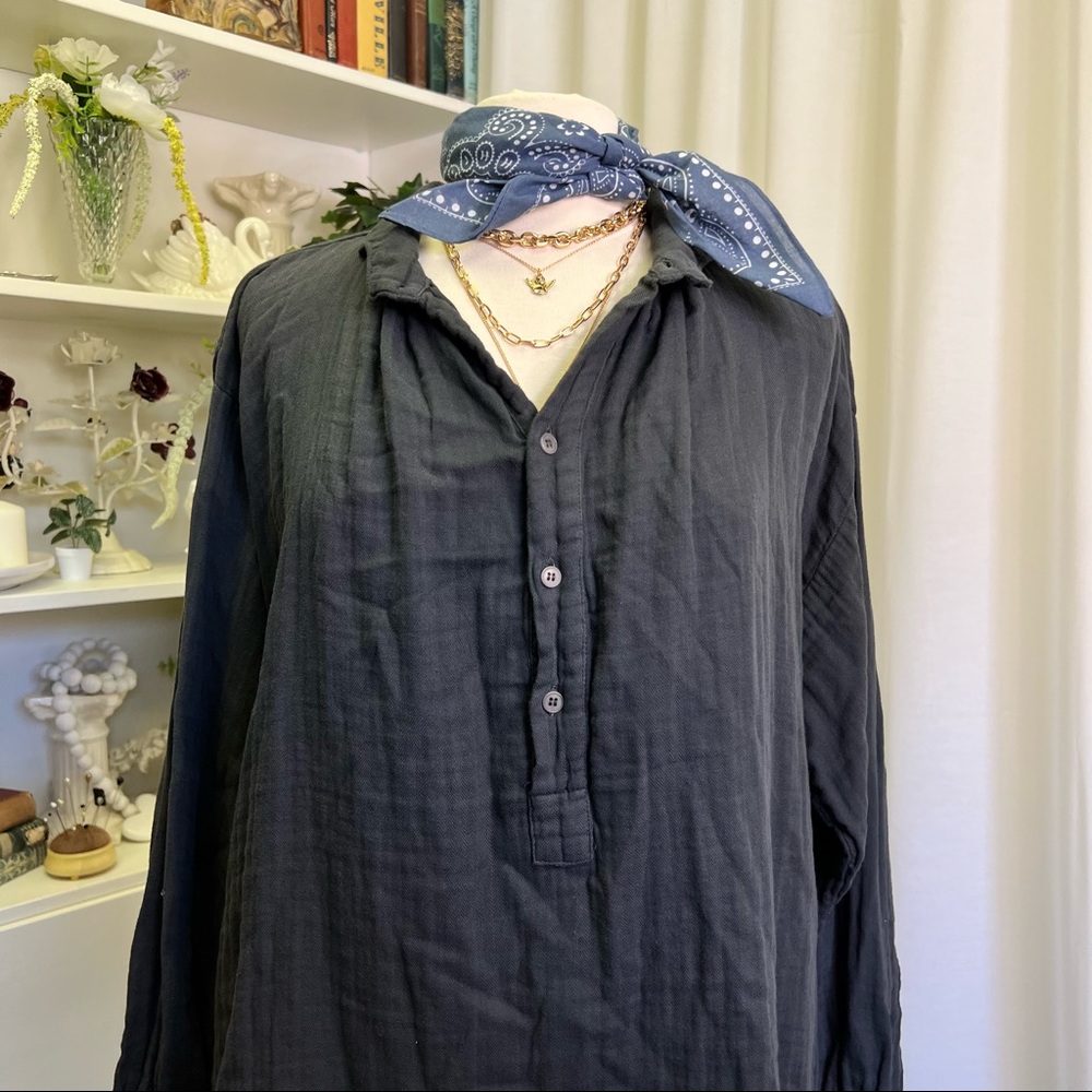 CP Shades Grey 100% Cotton Gauze Oversized Shirt Mini Dress Tunic